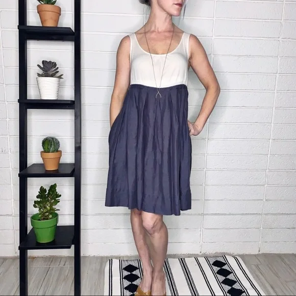 See By Chloe | Dresses | See By Chloe Flax Linen Color Block Pleated Dress  Blue White Size 6 | Poshmark